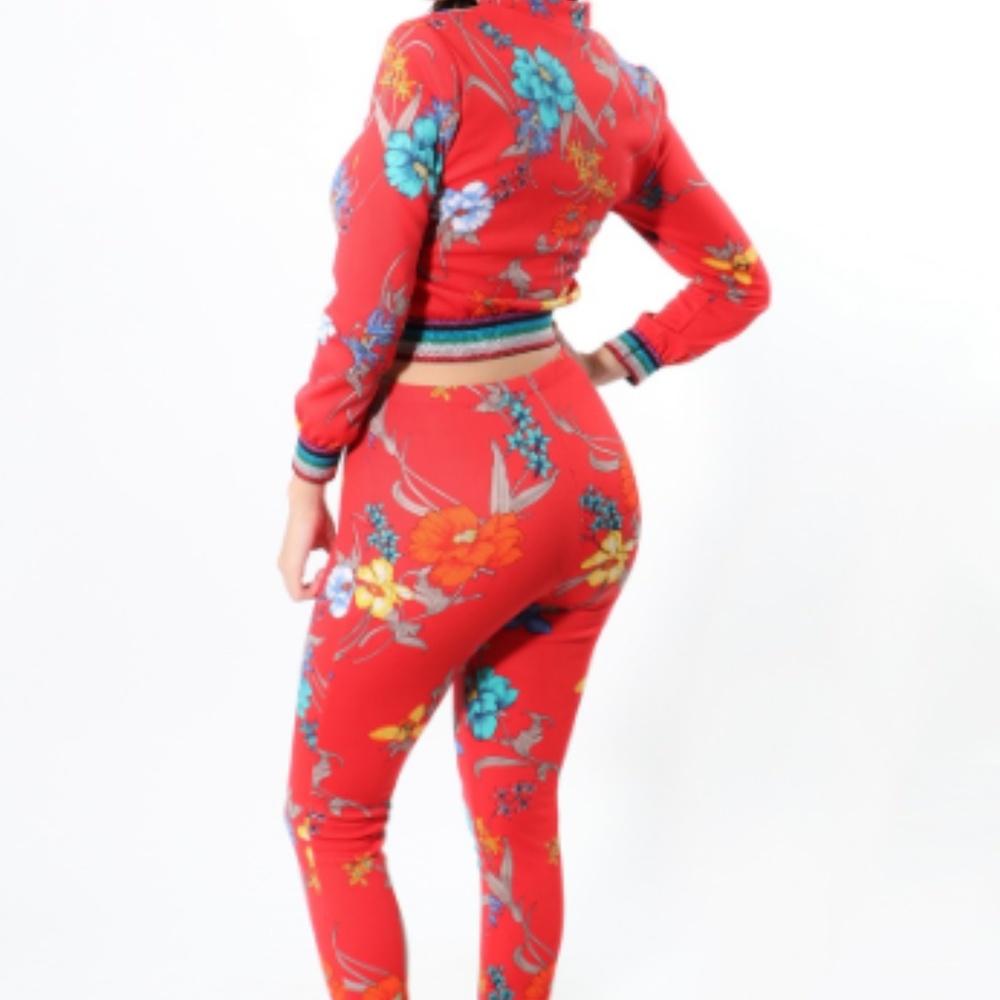 Floral Print Zipper 2Pc Zipper Jacket - Picture 3 of 4